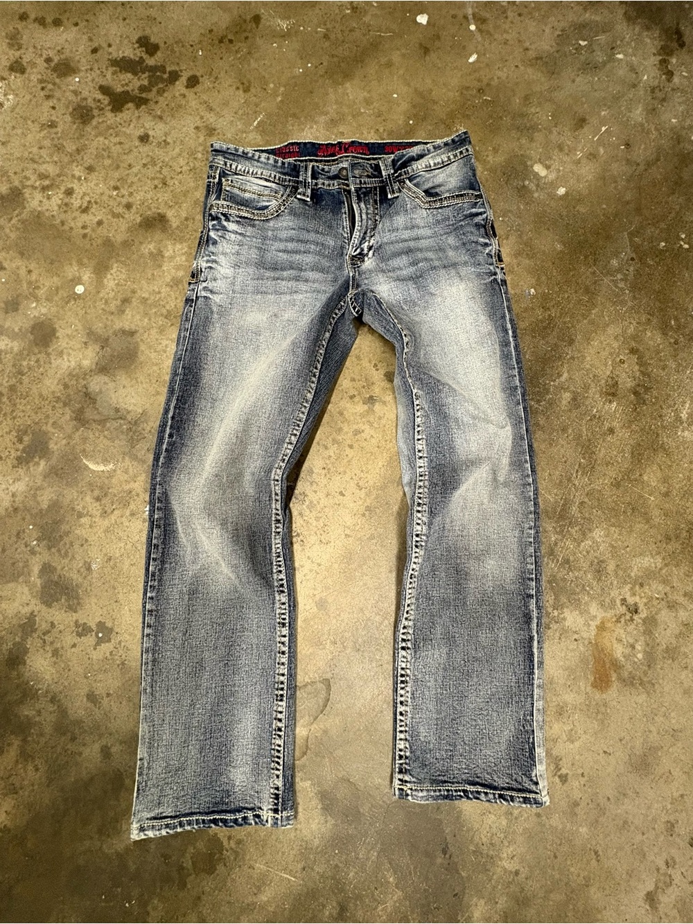 Axe & Crown Distressed Embroidered Back Pocket Jeans - Blue - Picture 2 of 5